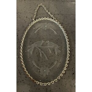 Vintage Oval Etched Clear Glass‎ Window Sun Catcher Love Birds 6"